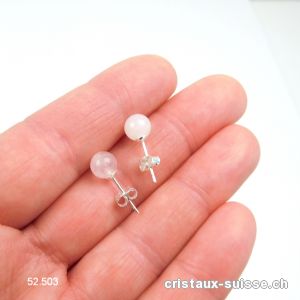 Clous d'oreilles Quartz rose, boules 6 mm en argent 925