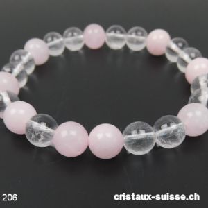 Bracelet Cristal de Roche - Quartz Rose 8 mm / 19 cm