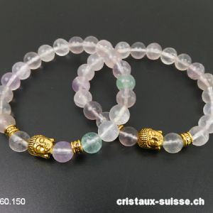 Bracelet Fluorite claire 8 - 8,5 mm/19 cm et BOUDDHA doré. Offre Spéciale