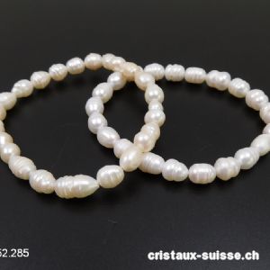 Bracelet Perle d'eau douce 6 - 9 mm, élastique 18,5 cm