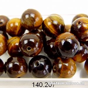 Oeil de Tigre, boule percée 10 - 10,5 mm. OFFRE SPECIALE