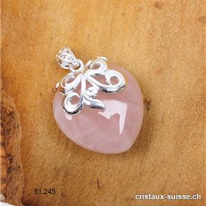 Pendentif Quartz rose Coeur 2,5 cm en argent 925