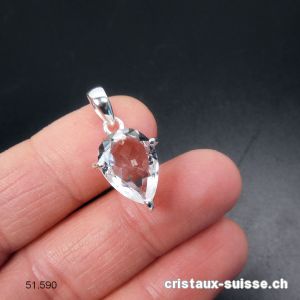 Pendentif Cristal de Roche facetté, argent 925. Qual. A