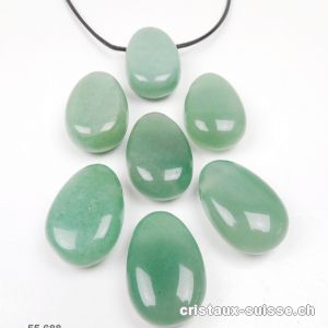 Aventurine verte 3 cm percée avec cordon cuir noir à nouer