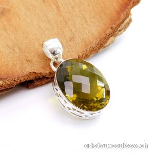 Pendentif Quartz Olive facetté en argent 925. Pièce unique, belle qualité