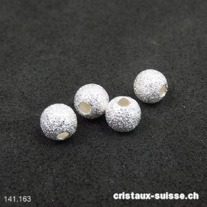 Perle 6 mm/trou 1,5 mm, argent 925 effet diamanté clair 