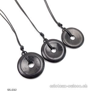 Schungite collier donut 4 cm avec cordon en cuir. Offre Spéciale