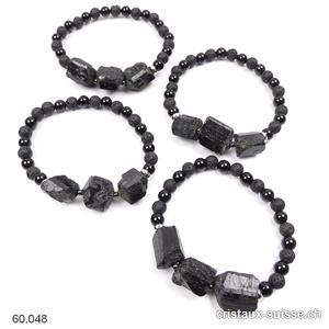 Bracelet Tourmaline noire, Onyx brillant, Lave. Env. 19 cm