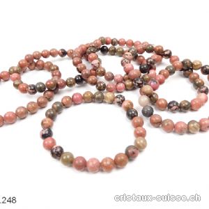 Bracelet Rhodonite avec manganèse 8 mm/19 cm. Taille M-L. Offre Spéciale