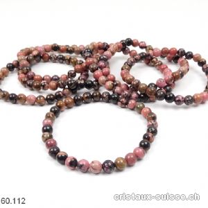 Bracelet Rhodonite avec manganèse 6-6,5 mm/19 cm. Taille M-L