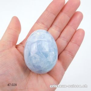 Oeuf Calcite bleue 5 x 3,8 cm avec support en bois. Pièce unique