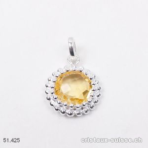 Pendentif Citrine facettée Ø 1,5 cm en argent 925