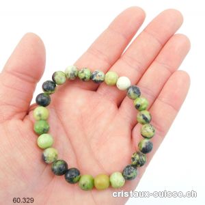 Bracelet Opale verte 8 mm, élastique 18 cm. Taille M. Offre Spéciale