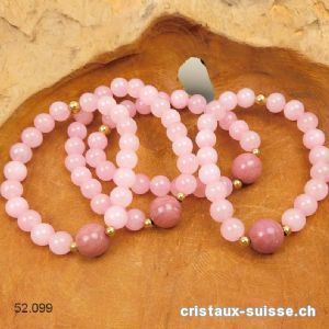Bracelet Quartz rose - Rhodonite 8 mm / 18 cm. Taille M