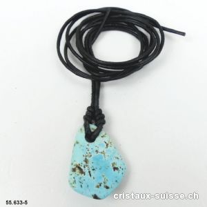 Turquoise du Mexique percée avec cordon cuir à nouer. Pièce unique