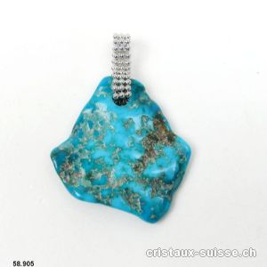 Pendentif Turquoise et boucle argent 925 Rhodié. Pièce unique