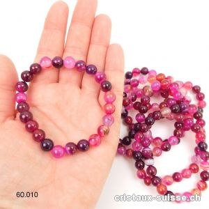 Bracelet Agate rose foncé 8 mm / 19 - 19,5 cm