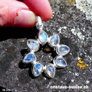 Pendentif Pierre de Lune arc-en-ciel Soleil en argent 925