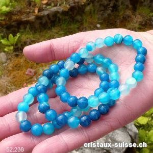 Bracelet Agate bleue 8 mm, élastique 18 cm