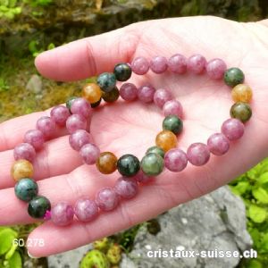 Bracelet Tourmaline multicolore 8,5 mm / 18 cm. Taille M