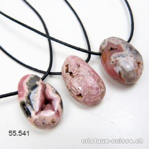 Rhodochrosite avec cavités 2,5 à 3 cm, percée avec cordon cuir à nouer. Offre Spéciale