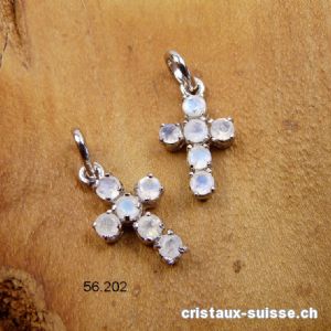 Pendentif petite CROIX Pierre de Lune arc-en-ciel en argent 925