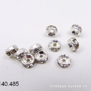 Intercalaire Rondelle avec Strass, métal argenté 6 mm