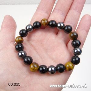 Bracelet Oeil de Tigre-Hématite-Obsidienne 10 mm/19-19,5 cm