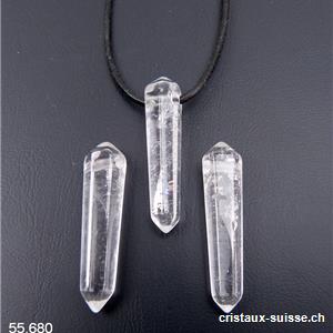 Cristal de roche percé, taille biterminée 3,5 cm avec cordon en cuir à nouer. OFFRE SPECIALE