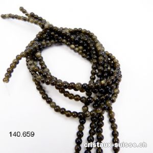 Rang Obsidienne dorée et fumée 4,5 mm / 39 cm, env. 90 boules