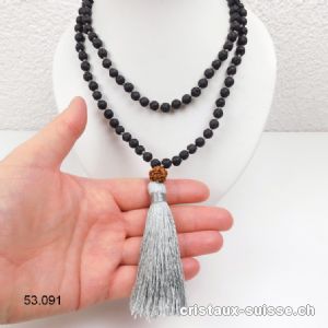 Collier Lave - Mala noué 108 perles / 80 cm, avec Rudraksha et Pompon argenté