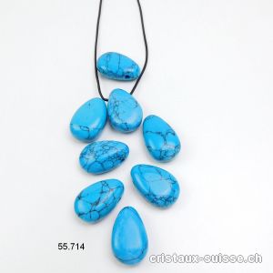 Turquénite  - Howlite bleue percée 3 cm avec cordon cuir à nouer. OFFRE SPECIALE