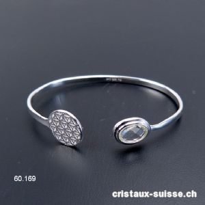 Bracelet Cristal de Roche - Fleur de vie en argent 925, 18 - 19 cm