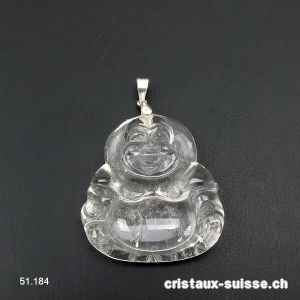 Pendentif Cristal de Roche Bouddha avec boucle argent 925. Qual. A