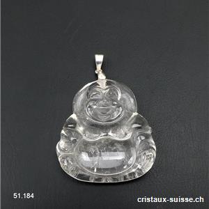 Pendentif Cristal de Roche Bouddha avec boucle argent 925