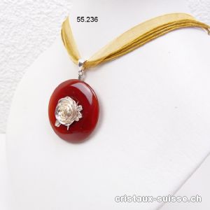 Collier donut Cornaline foncée 4 cm avec Suspend ROSE argent 925 Pièce unique