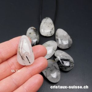 Tourmaline - Quartz 3 cm percé avec cordon cuir à nouer