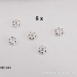 Lot 5 mini Fleurs percées 4 mm, Intercalaire en argent 925. Offre Spéciale