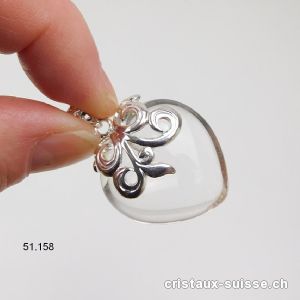 Pendentif Cristal de Roche Coeur bombé 2,5 cm, argent 925