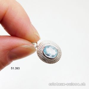 Pendentif Topaze bleue facettée et argent 925