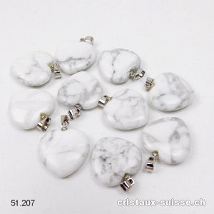 Pendentif Magnésite - Howlite, coeur 2 cm avec boucle métal