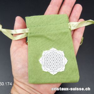 Pochette coton vert Mandala - Fleur de Vie, env. 10 x 6,5 cm