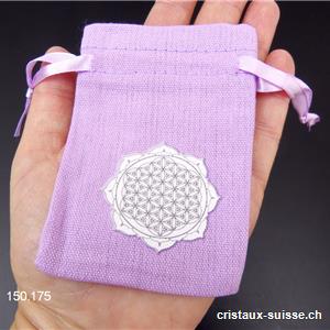 Pochette coton violet Mandala - Fleur de Vie, env. 10 x 6,5 cm