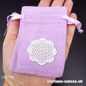 Pochette coton violet Mandala - Fleur de Vie, env. 10 x 6,5 cm