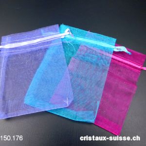 Lot 3 Sachets organza bleu-fuchsia-violet 12 x 8,5 cm. OFFRE SPECIALE