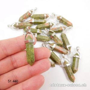 Pendentif Unakite - épidote taille biterminée, avec métal 4 cm