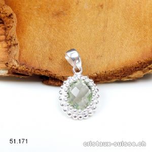 Pendentif Améthyste verte facettée  - Prasiolite en argent 925