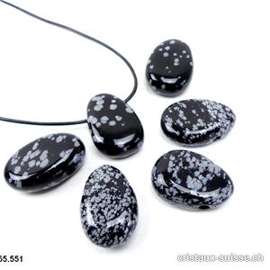 Obsidienne flocons de neige percée avec cordon en cuir à nouer