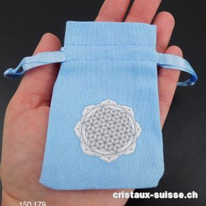 Pochette coton bleu Mandala - Fleur de Vie, env. 10 x 6,5 cm