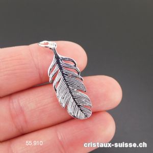 Pendentif Plume plate en argent 925, 3 x 1,2 cm